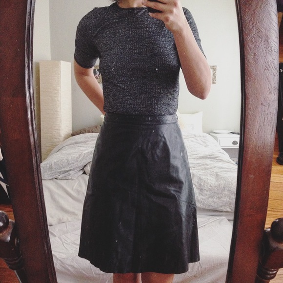 Theory Black Leather  Skirt.