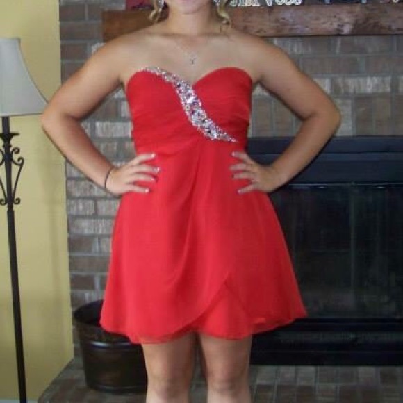 Red Strapless Formal Dress