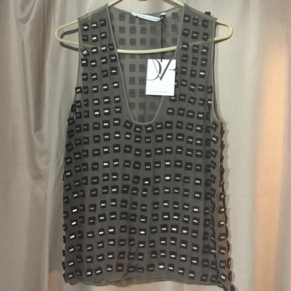 DVF Plunge Embellished Blouse