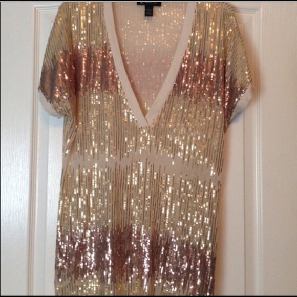 INC semi-sheer sequined v-neck shirt
