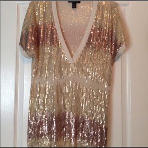 INC semi-sheer sequined v-neck shirt