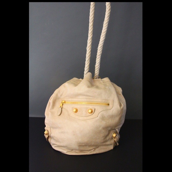 Balenciaga beige leather bucket bag