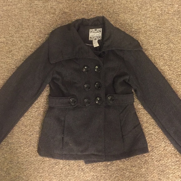 Wet Seal grey stripped pea coat.