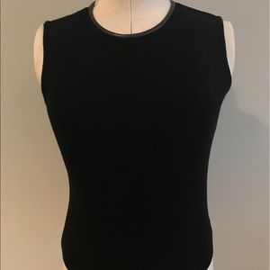 Dana Buchman black wool sweater vest w/ leather