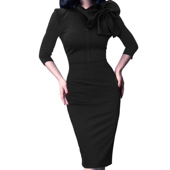 Vintage Bow Dress-Black