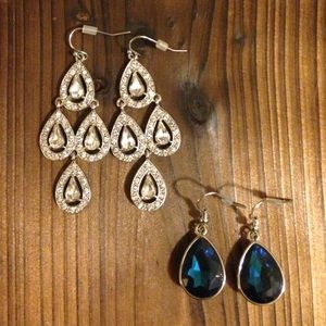 2 pairs of statement rhinestone earrings