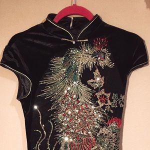 Cheongsam Peacock beaded pattern. Breathtaking