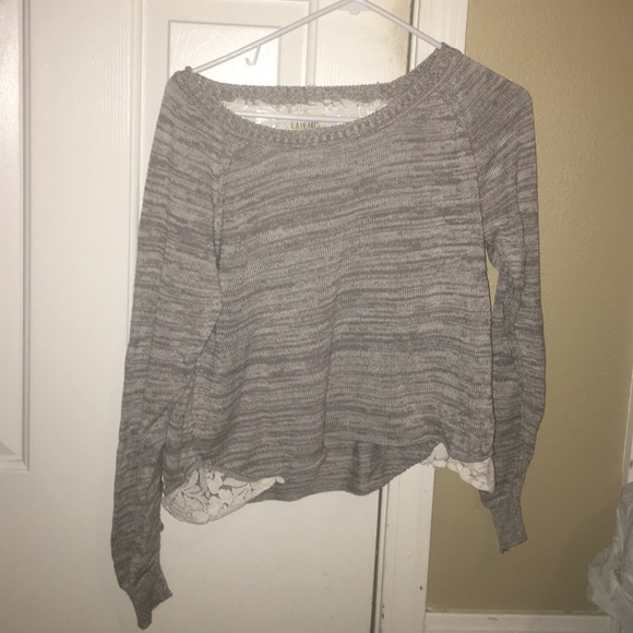 LA Hearts gray and white sweater with lace