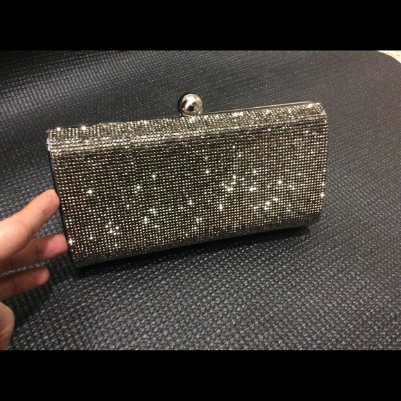 Designer evening clutch bag. Crystal design.