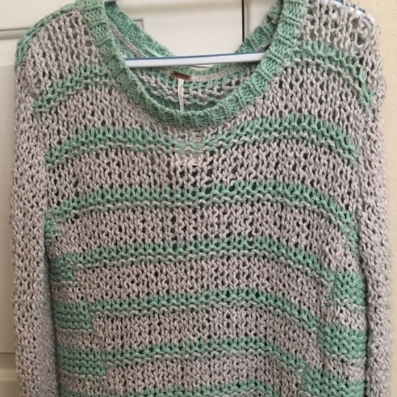 Free People Striped Open Knit Pullover Sweater