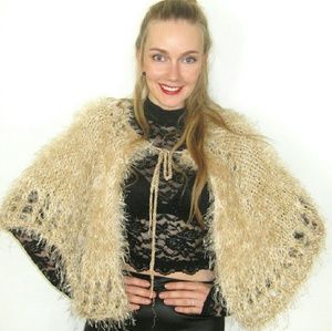 One-of-a-Kind Beige Hand Knit Shawl