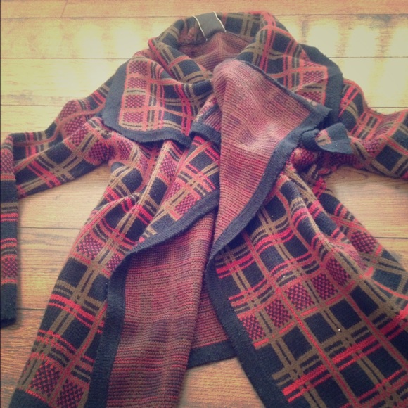 Plaid wool high low cardigan