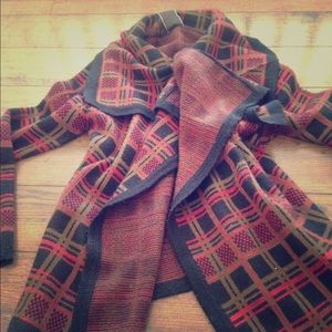 Plaid wool high low cardigan