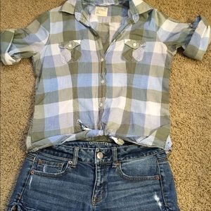 Blue and green plaid American Eagle shirt