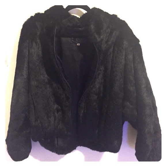 Vintage black rabbit fur jacket.