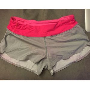 Lululemon speed shorts, hot pink, grey wee stripes