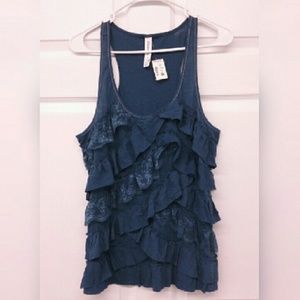 Aeropostale Navy Ruffle Tank Top