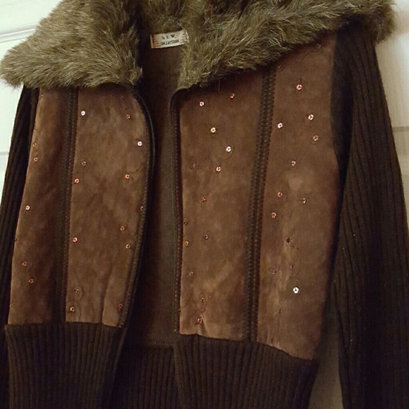Cute NEW COLLECTION Faux Suede Brown Sweater - Picture 2 of 4