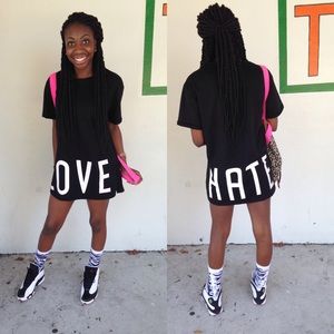Black and White Hate/Love t shirt dress