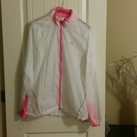 Hot pink and white Adidas Rain Jacket
