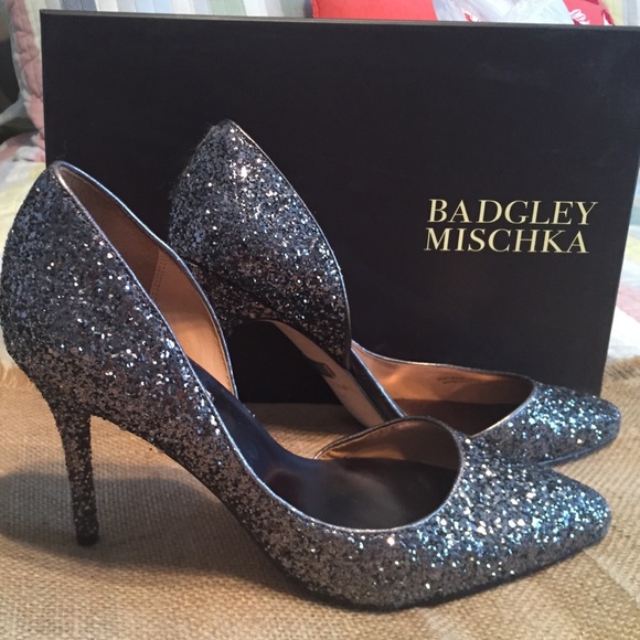 Badgley Mischka silver glitter pumps!