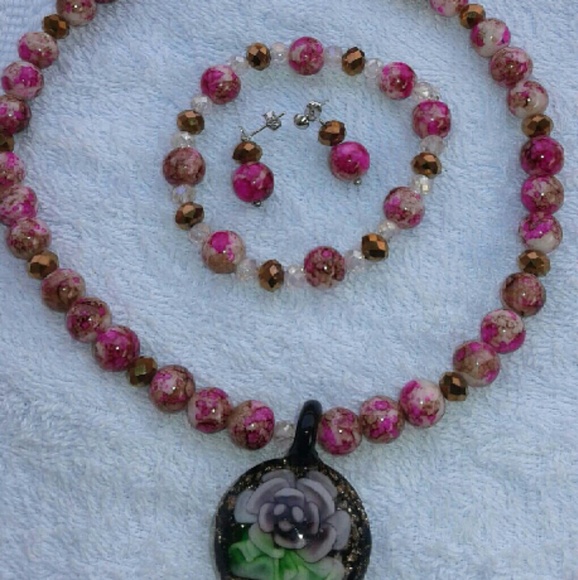 Multi-color handmade painted jewelry set