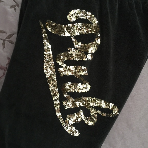 VS PINK Black Velour Sweat Pants Size Small - Picture 2 of 3