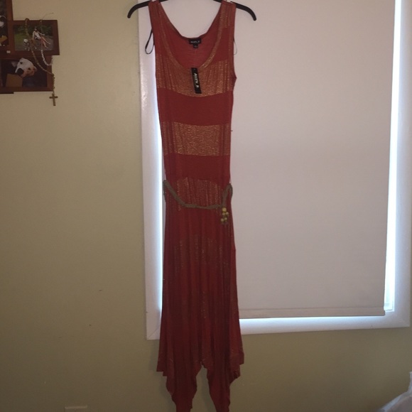Orange/gold maxi tank dress NWT