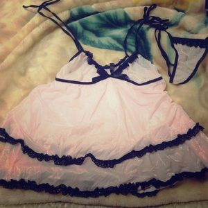 Velvet Kitten Ruffle Layer Lace Bow Lingerie Set