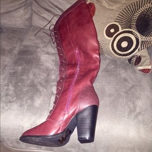 🔥Wine lace up to knees boots 🔥