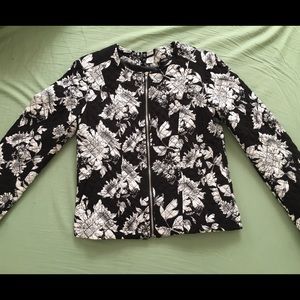 Black and white floral, fitted jacket from H&M