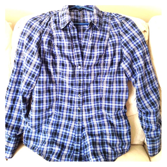 Express plaid lightweight cotton fitted blouse s/m