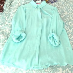NWT Candie's Teal Sheer button up top