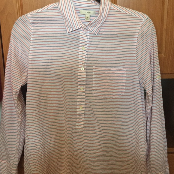 Jcrew collared gauzy popover- red/blue striped
