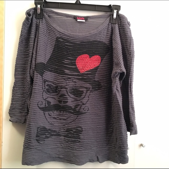 $8 SALE Skull Steampunk Grey 3/4 Sleeve Shirt