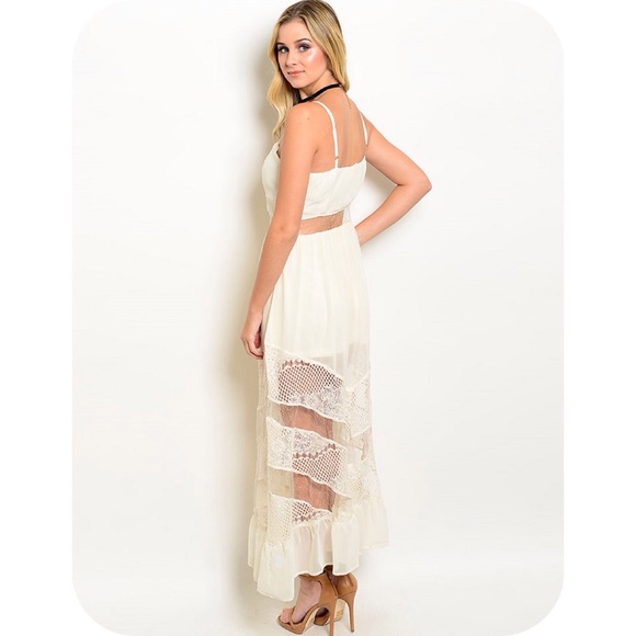 NWT IVORY MAXI DRESS W/SHEER LACE PANELS - Picture 2 of 3