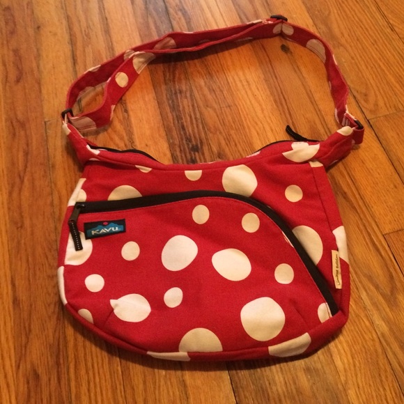 Red and white polka dot Kavu purse