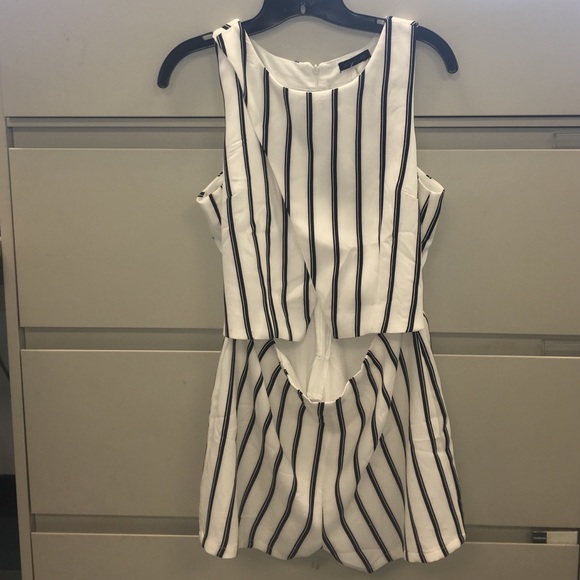 Black and white striped romper with cutout front