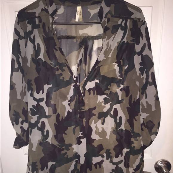 Camo sheer top