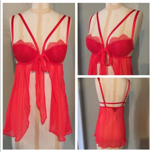 Victoria's Secret Other - VS Red Lace Chiffon Strappy Push Up Babydoll!