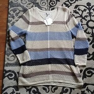 NWT Blue/ tan stripes crochet sweater size L