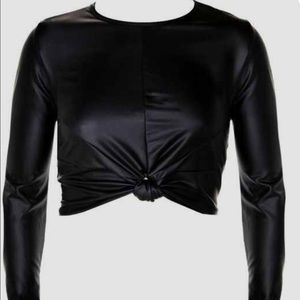 Faux leather knot crop top