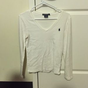 White Long Sleeve Ralph Lauren V-neck