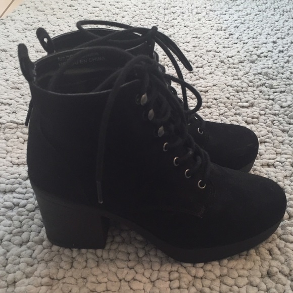 black lace up suede ankle booties