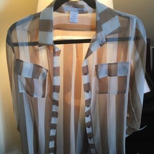 Cream and white sheer button down
