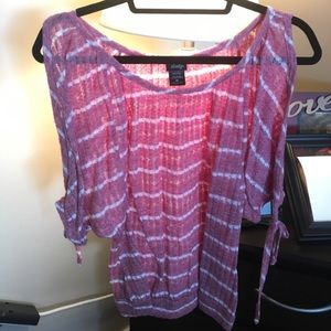 Pink & white stripped blouse.