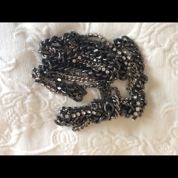 Rhinestone Necklace with Black and Gunmetal Chains