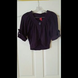 ELLE dark purple cropped cardigan sweater shrug, S