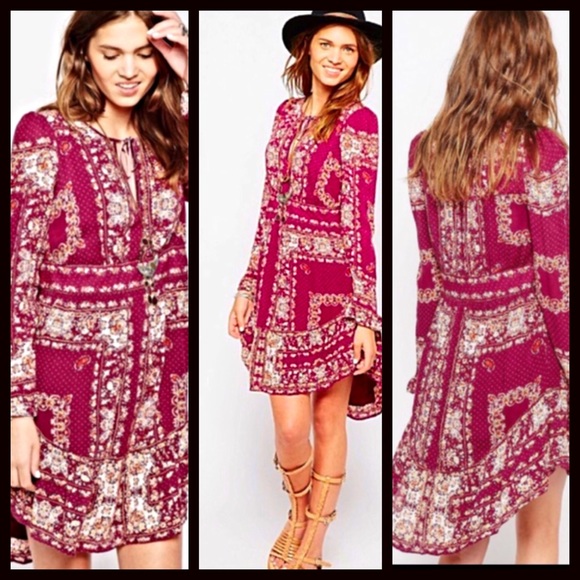 ❌SOLD FREE PEOPLE Boho Dress Chiffon Floral - Picture 2 of 3