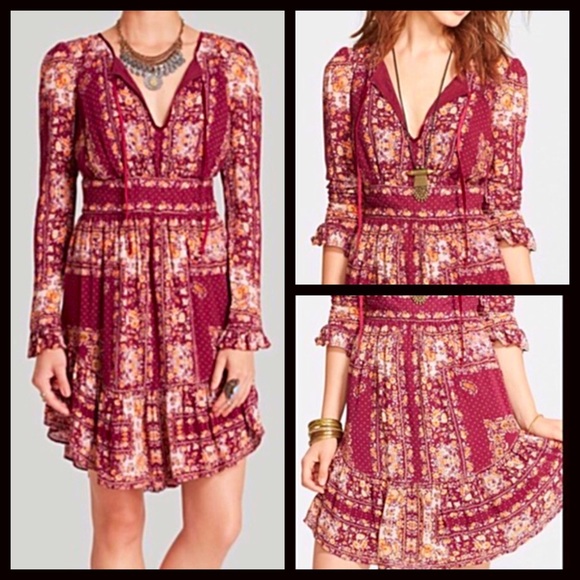 ❌SOLD FREE PEOPLE Boho Dress Chiffon Floral - Picture 3 of 3